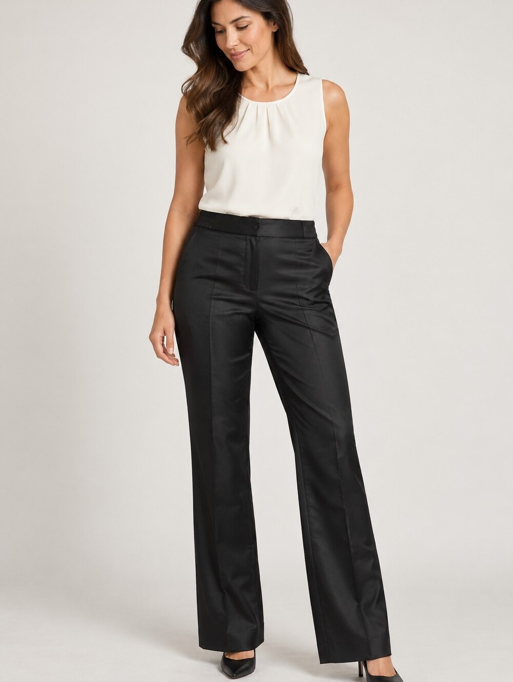 Banana Republic 100% Silk Black Pants Women's 10 Straight Leg Trousers Elegant